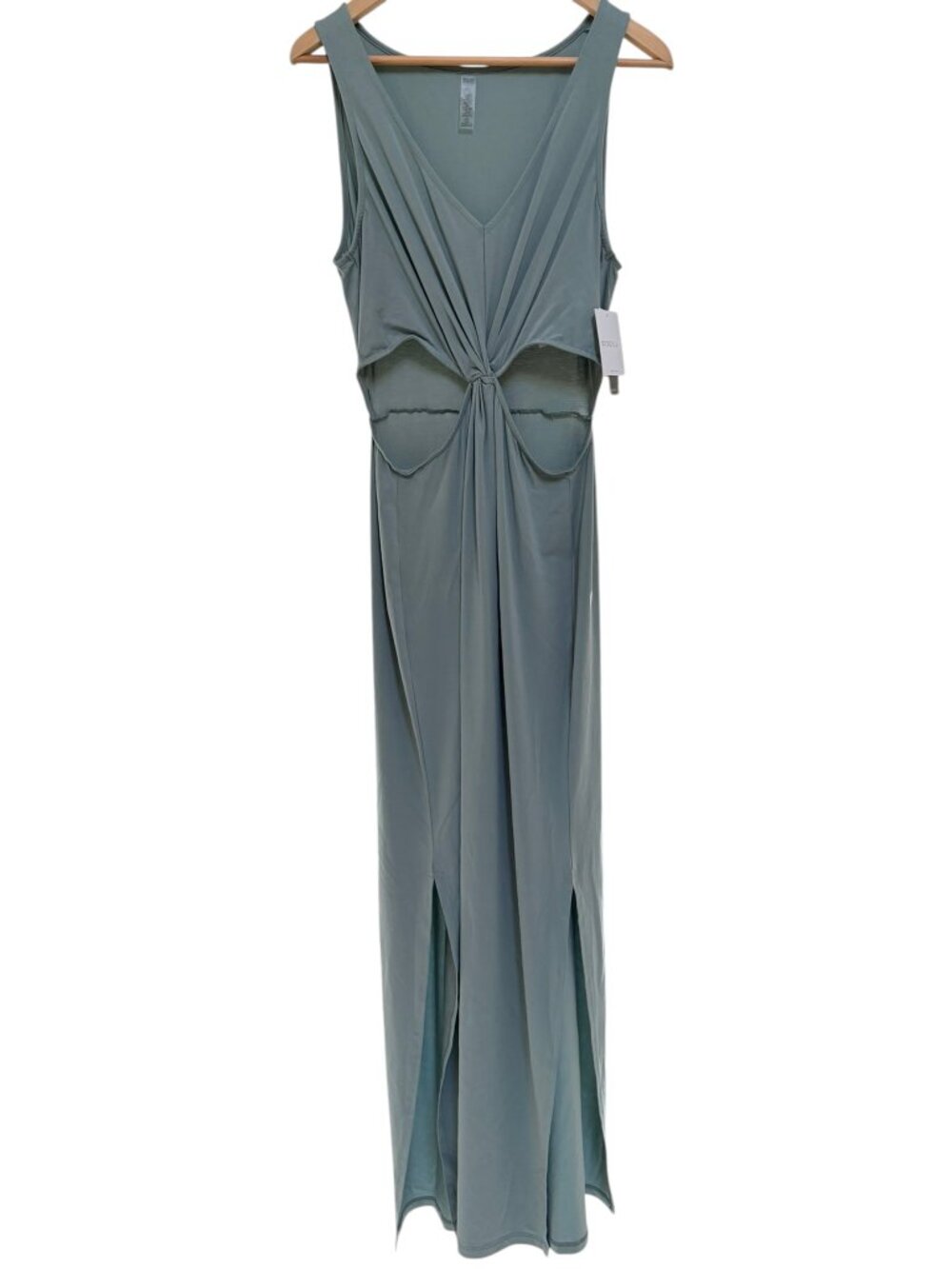 Beyond Yoga Around the World V-Neck Front Twist Cutout Maxi Dress Stretch Sage L